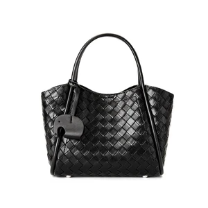Luxury Women's Summer Genuine Cowhide Leather Handmade Woven Tote Shoulder Bag New Design Soft Portable Candy Pattern Handbags