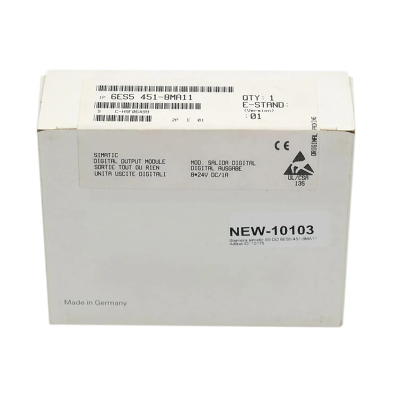 New Original 6ES5 451-8MA11 6ES5451-8MA11 S5 series digital output module. Stable switching signal output, strong anti-interference performance, easy wiring installation, applied to old industrial equipment logic control