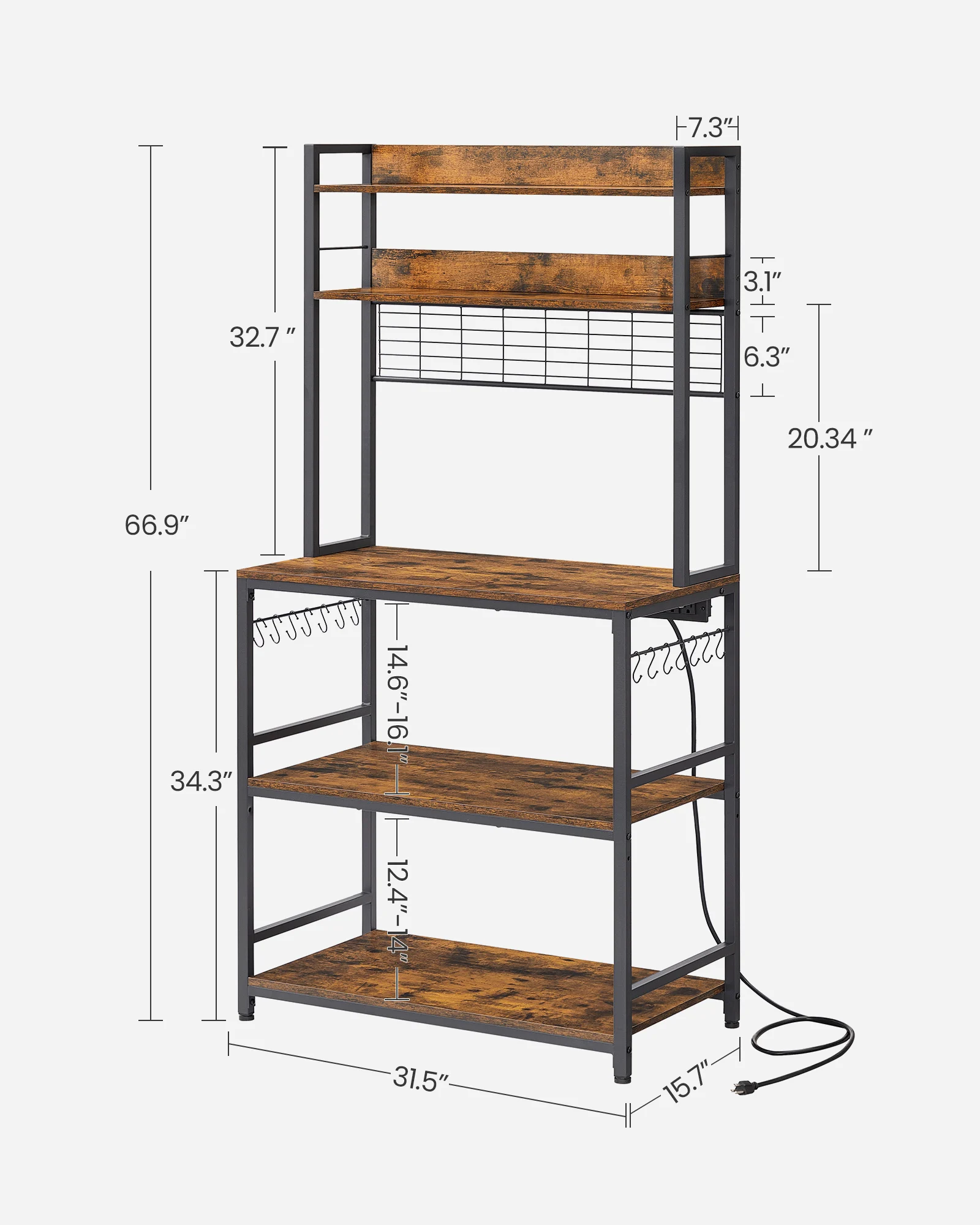 Vasagle Bakers Rack With Power Outlet Microwave Stand With 14 Hooks ...