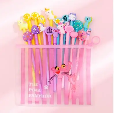 20Pcs / Set Cute Cartoon Gel Pen Office Signature Pen 0.5mm Black Gel Ink Pens Kawaii Pink School Supplies Student Stationery