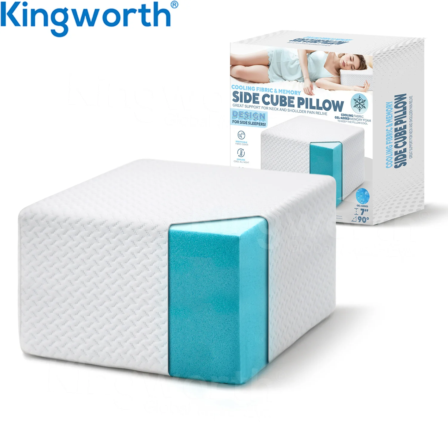 Kingworth Orthopedic Pain Side Sleep Cooling Memory Foam Cube Square