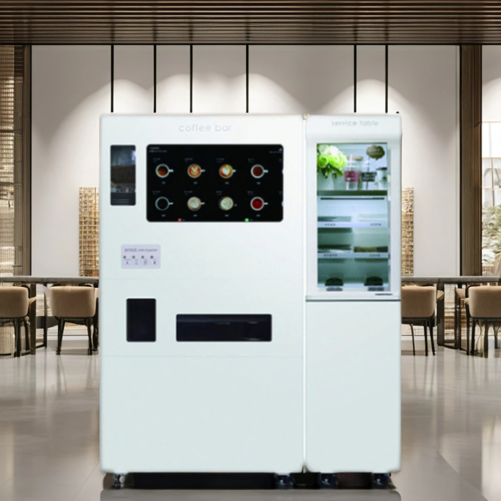Function Iced Coffee and Milk Tea Vending Machine Freshly Ground Hot and Iced Drinks Mini Coffee Bar Optional Service Cabinet