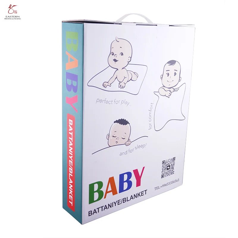 Good Quality Digital Printing Baby Blanket Paper Box Pack Bedding Quilt Pillow Cookware Fold Shipping Carton Box with Handle