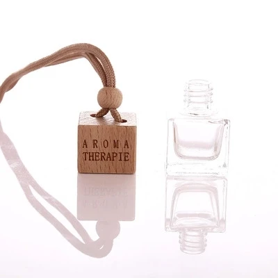 5ml 8ml Empty Square Shaped Diffuser Bottle Wooden Car Perfume Bottles Hanging Car Air Freshener for Car Diffuser Use