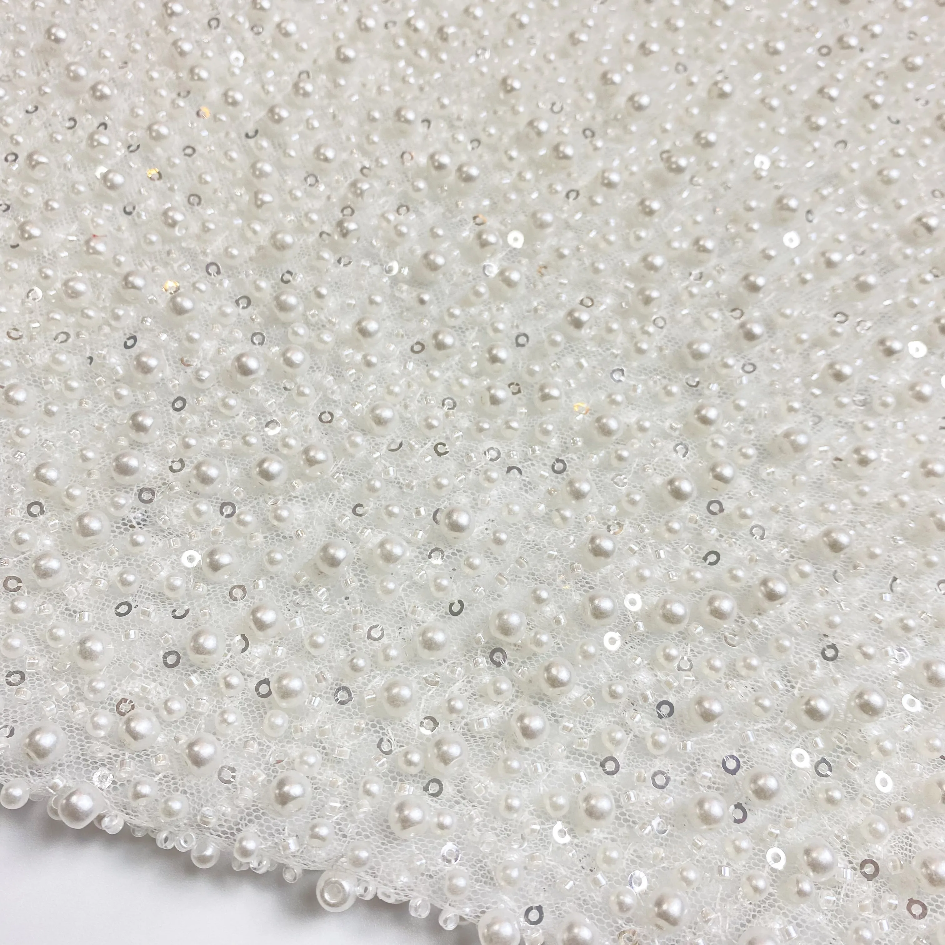 2024 New Two Kinds of Pearl Beaded Lace Fabric for Weddings