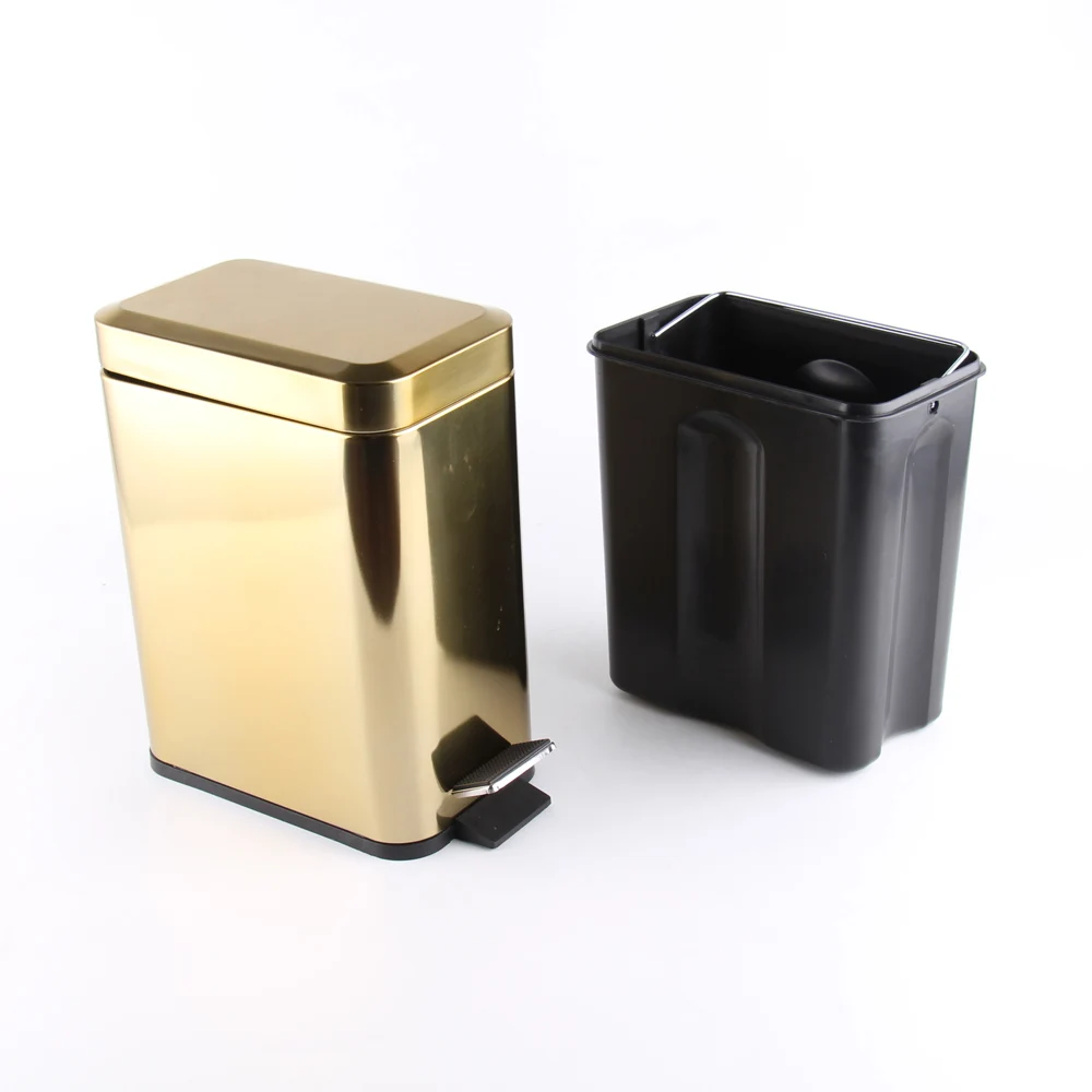 Chrome/Golden/Copper Square Trash Can/Pedal Bin with Plastic Inner Bucket