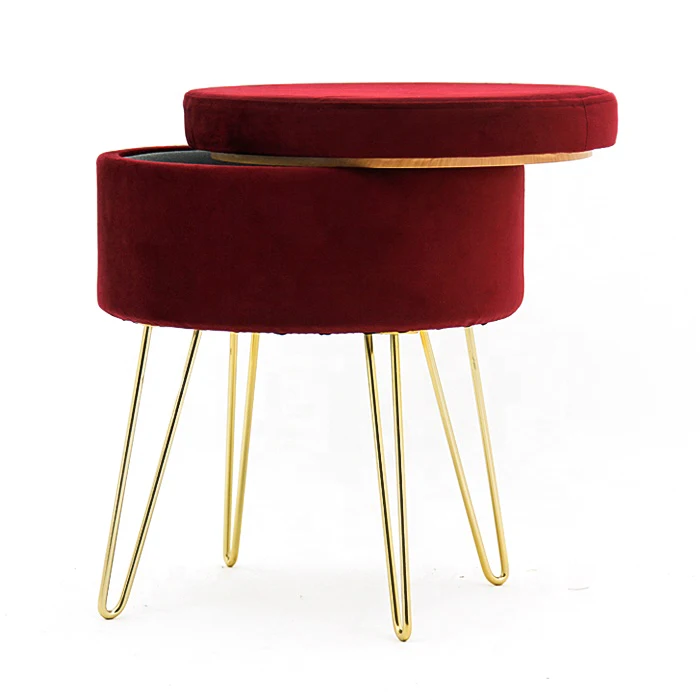 HStex Custom Folding Furniture Wholesale Round Footstool Makeup Stools Velvet pink Sofa Ottoman Modern Pouf Chair