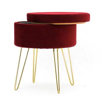 HStex Custom Folding Furniture Wholesale Round Footstool Makeup Stools Velvet pink Sofa Ottoman Modern Pouf Chair