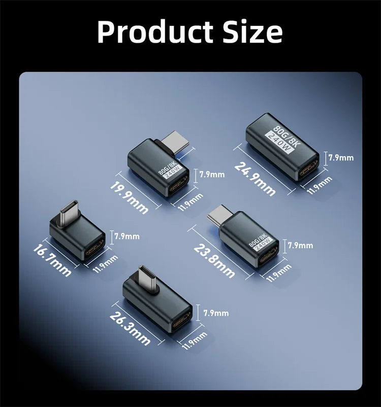 USB C Extender Adapter 240W Cable Extension Type-C Male to Female Converter 80Gbps Data Transfer Connector for USB-C Devices
