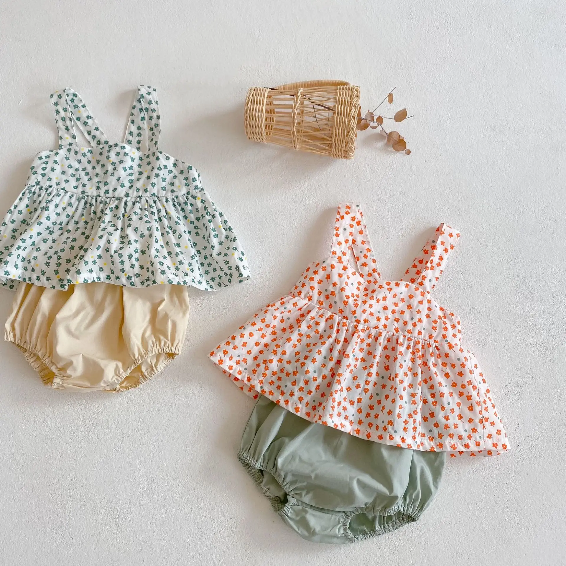 Ins 2021 Baby Summer Sets Infant And Baby Little Floral Suspender Shirt