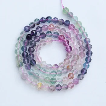 jSES Wholesale A+ Natural Gradient Colorful Fluorite 3mm/4mm Faceted Beads Loose Crystal And Stone Beads forJewelry Making DIY