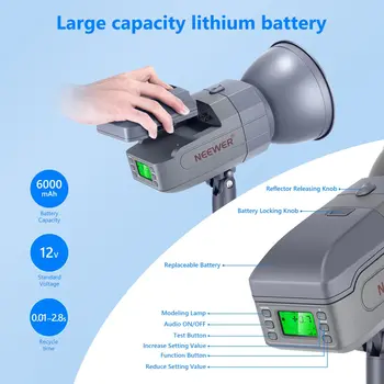 Neewer Vision5 400W Ttl 2.4G HSS Studio Flash Strobe Lithium Battery (up to 500 Full Power Flashes) German Engineered Bowens detail image