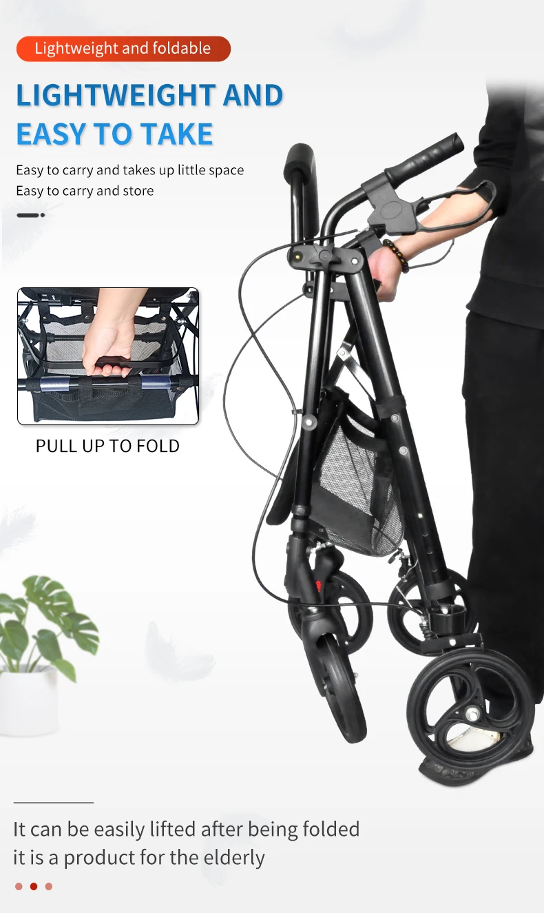 Bq1004d Aluminum Frame Foldable 4 Wheels Rollator For Elderly And