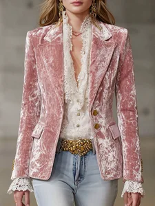 2026 European American Women's Clothing Independent Station Ins Lapel Long Sleeve Solid Velvet Slim Shirt Midi Streetwear