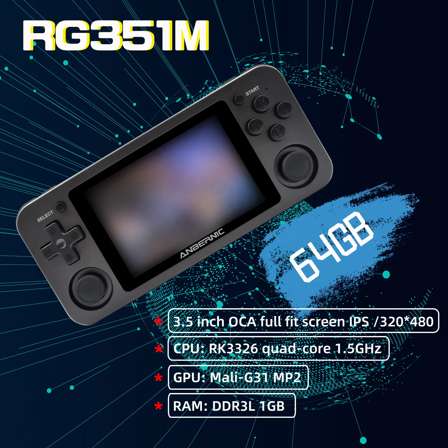 ANBERNIC RG351M - Retro Handheld Game Console with 64GB Card
