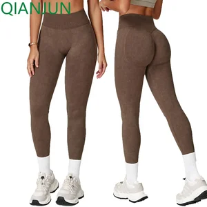 Custom Logo Women Sportswear High Waist Yoga Leggings Seamless Scrunch Butt  Fitness Leggings