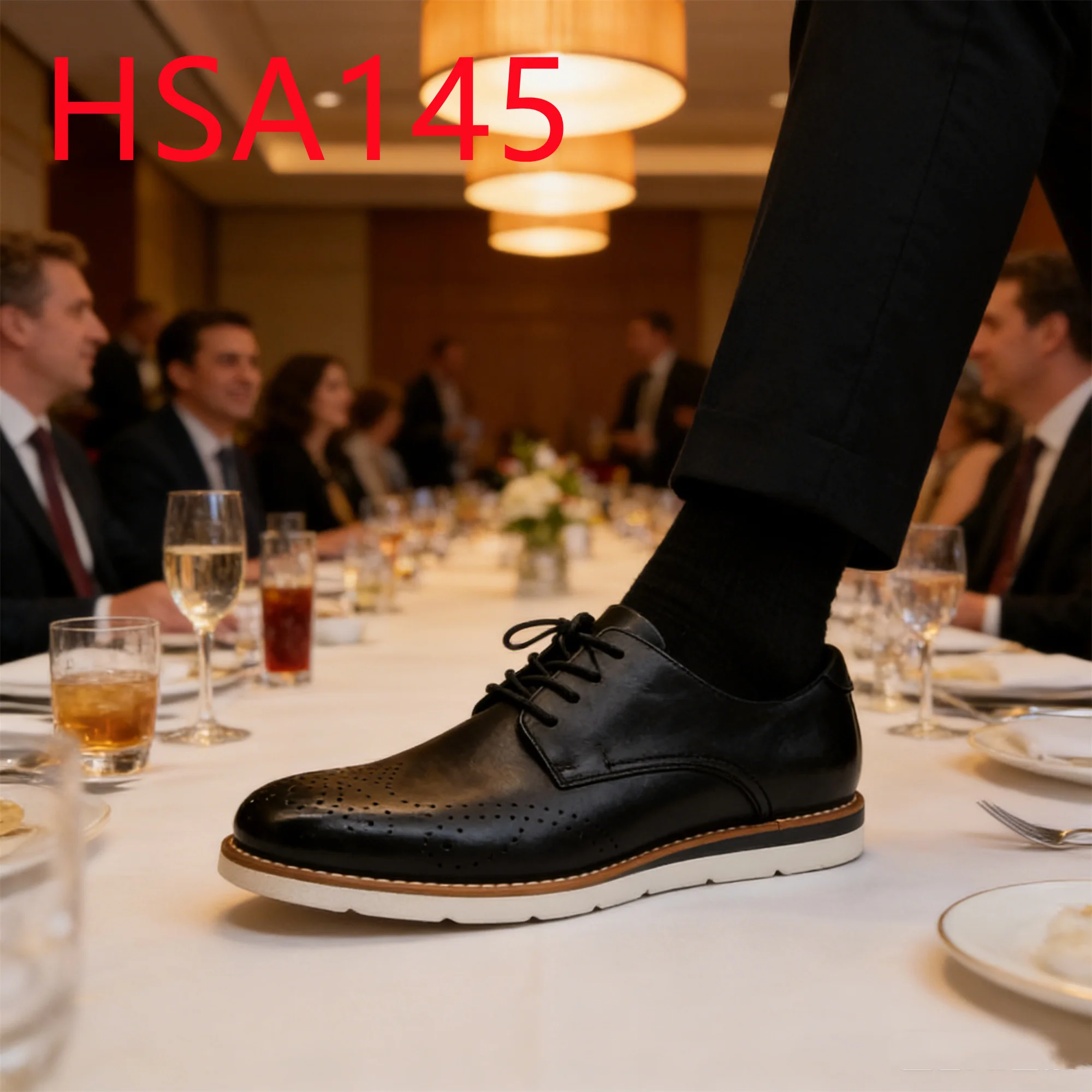 HY, Gestanste ontwerp, anti-geur, comfortabel met leren voering, herenformele schoenen voor tuinfeesten, veterschoenen in zwart, kantoor-schoenen HSA145