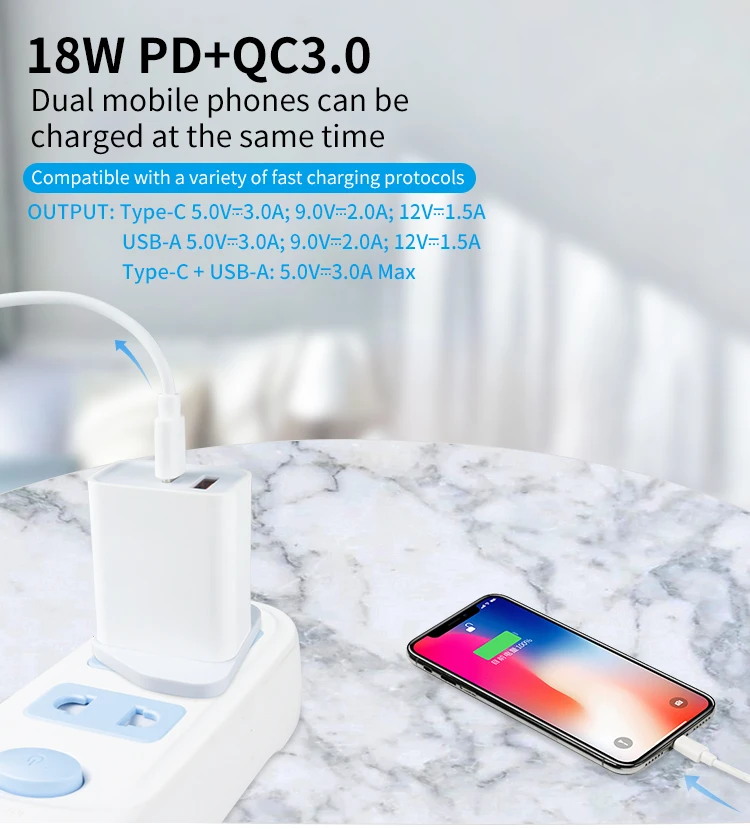 ROLINE Chargeur USB avec prise Euro, 2 ports, 1x QC3.0 + 1x C (PD