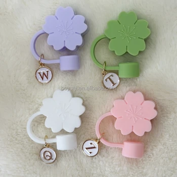 10mm Sakura Straw Cap Topper Drink Cup Drink Cover Simple Modern Cup Straw Cover with Letter Charm