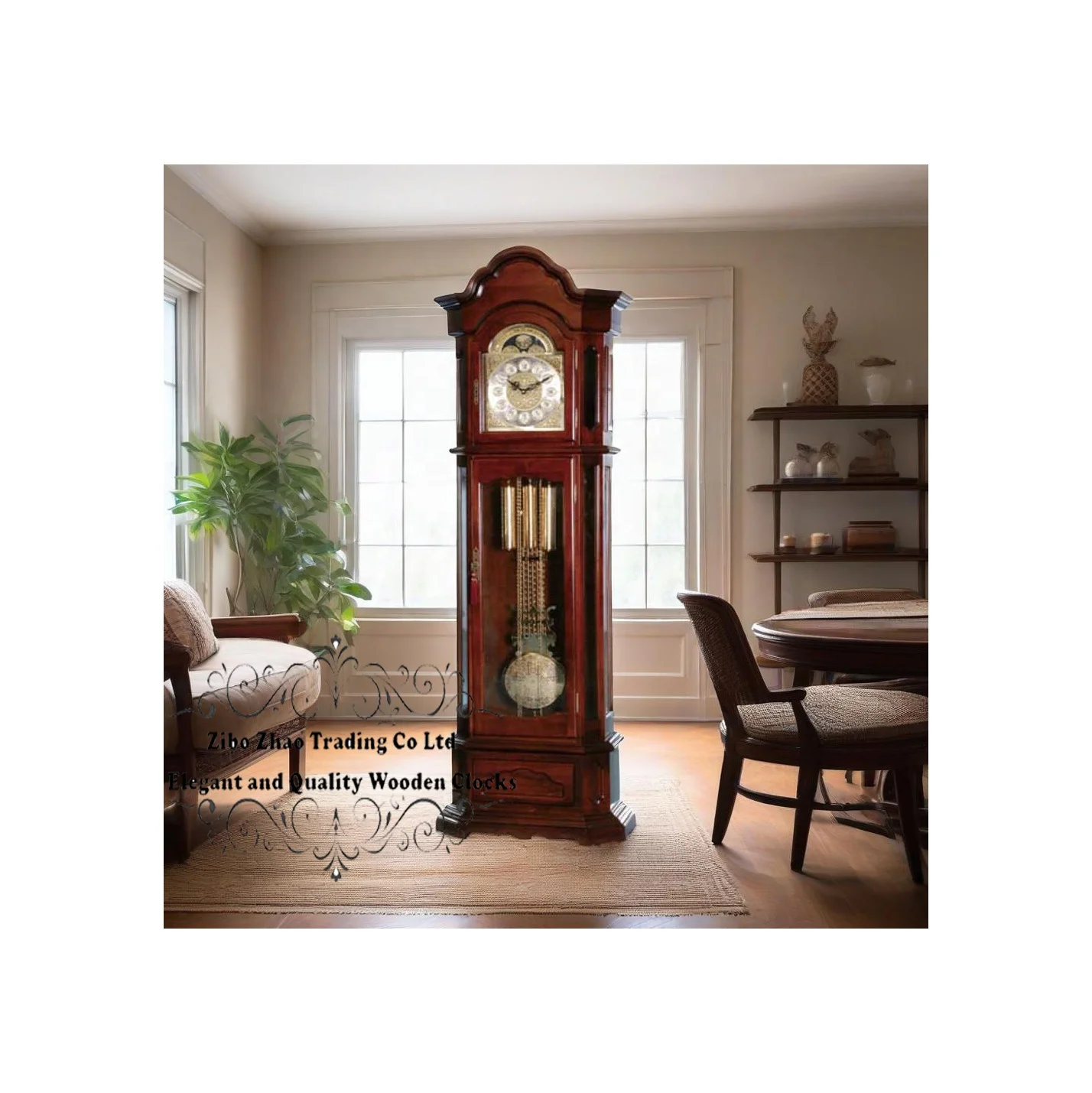 Grandfather Clock the Cable-driven, Triple Chime Kieninger Movement Plays Westminster, St. Michael, and Whittington Chimes