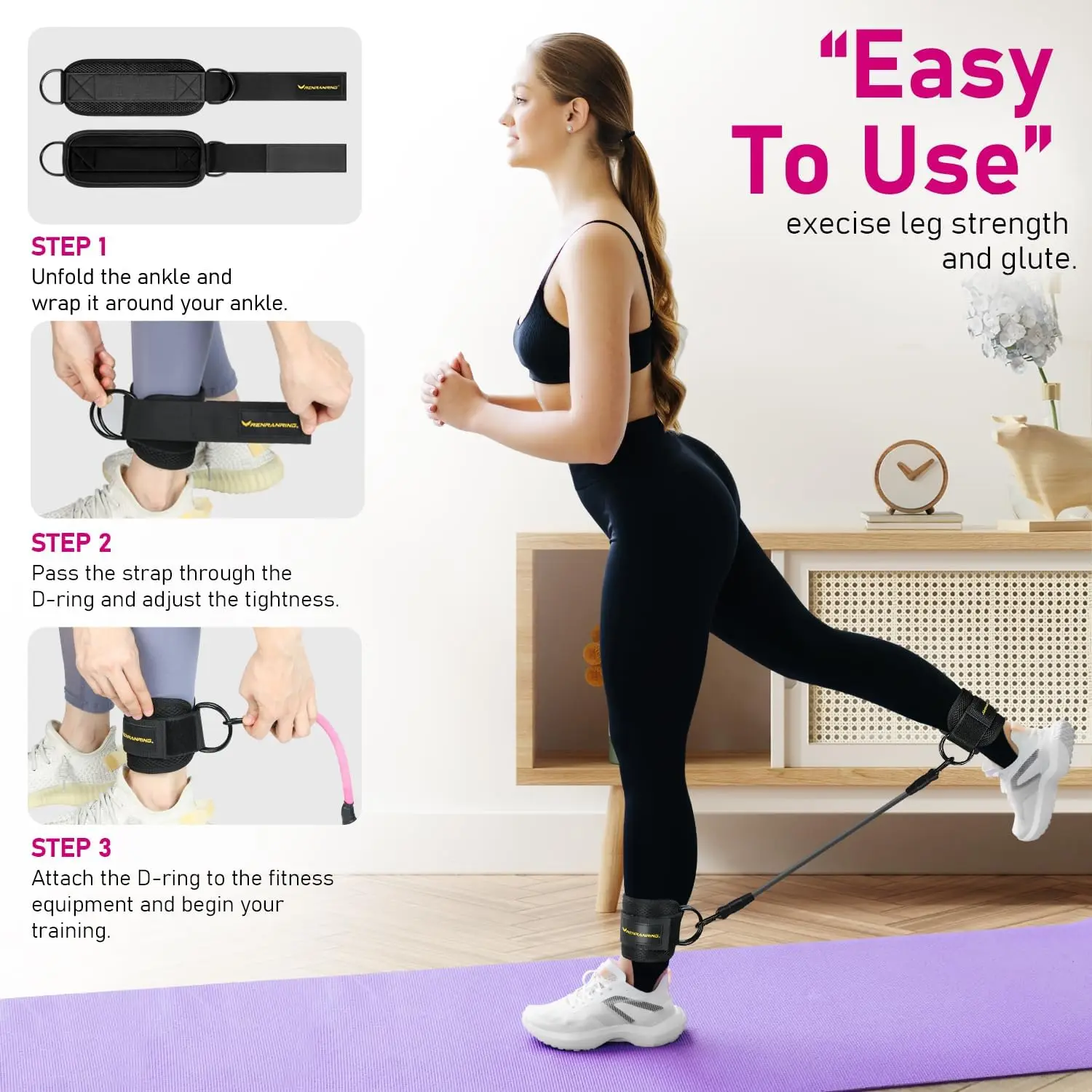 High Quality Ankle Resistance Bands With Cuffs Glutes Workout Equipment