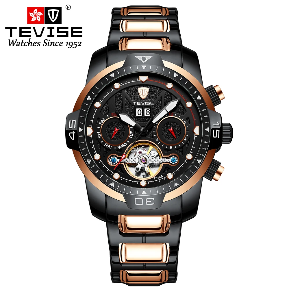 Tevise Calendar Auto Date Waterproof Multiple Time Zone Mens Diver Sport Multifunction Watch