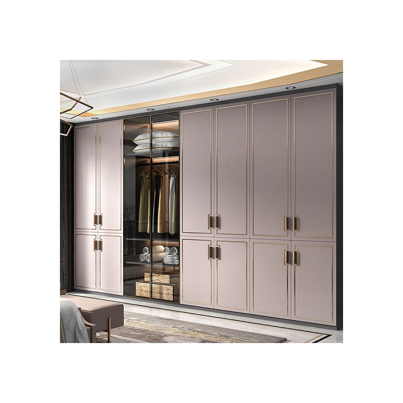 Postmodern Style Custom Wardrobe Minimalist Bedroom Light Luxury Glass Sliding Door Wardrobe