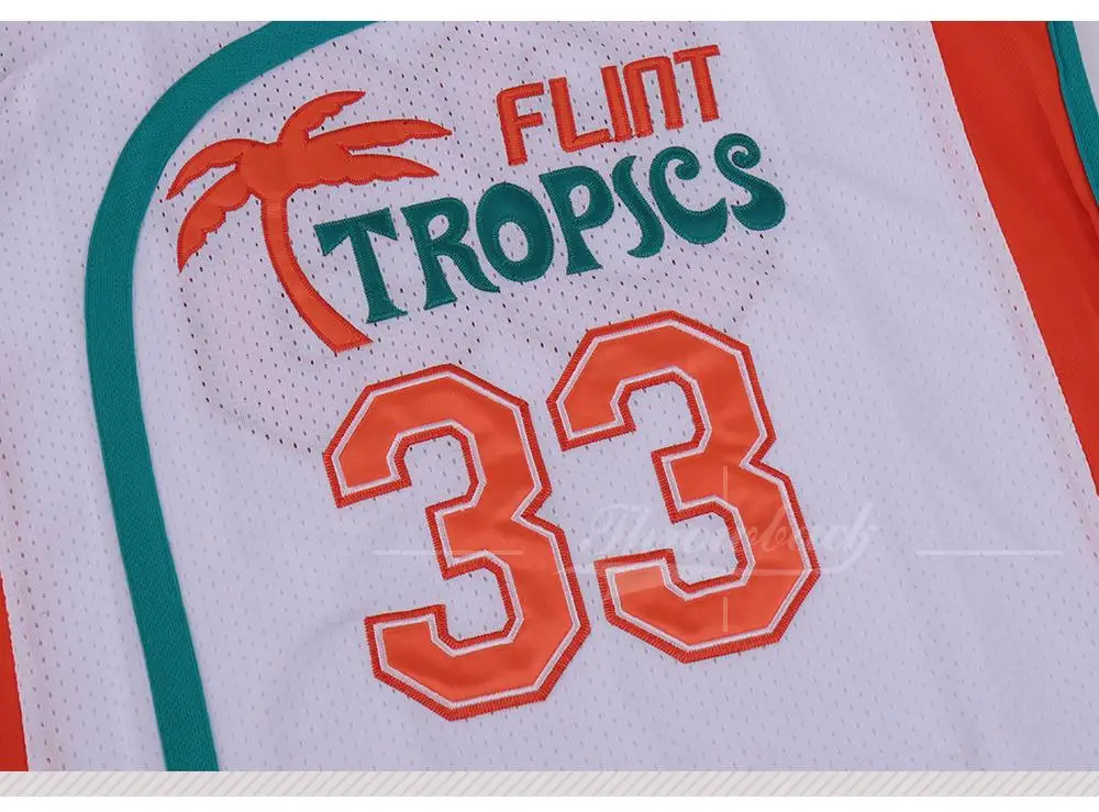 Jackie Moon 33 Flint Tropics White Basketball Jersey Semi Pro Costume Movie  Gift 