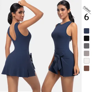 One Piece Yoga Jumpsuit Dress for Women with Built in Shorts Activewear Tank Top Style Yoga and Golf Outfit Anti Exposure Design