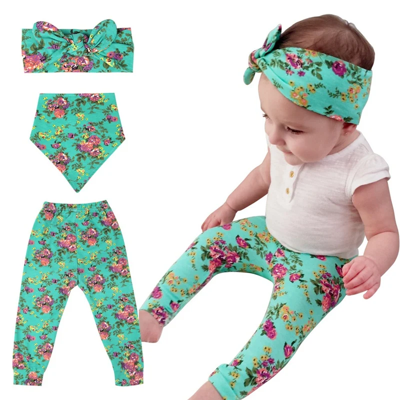 
 Детские штаны с цветочным принтом комплект детской одежды из 3 предметов, штаны для девочек + юбка-брюки + повязка на голову, 3 цвета, 4 размера, S, M, L  