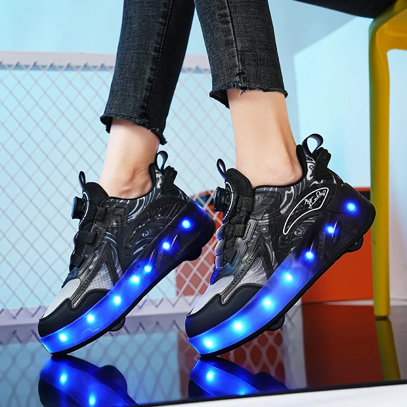 USB Chargeable LED Light Up Roller Shoes for Kids Children's