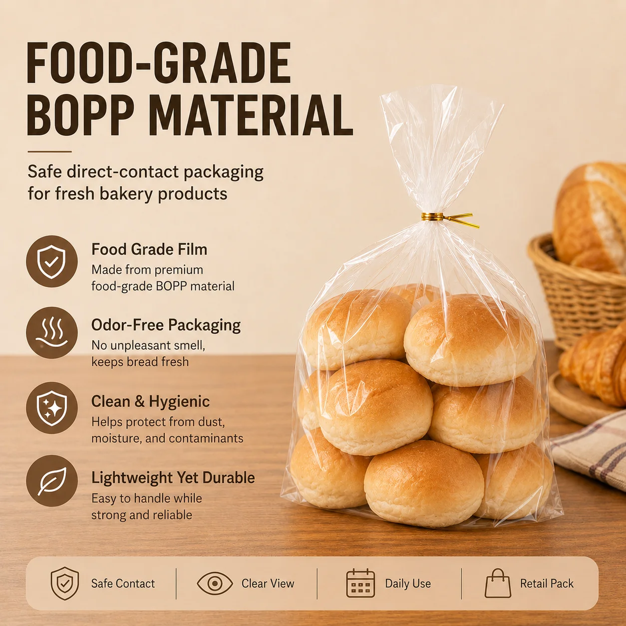 Wholesale Transparent Cello Treat Flat Bags with Twist Ties Custom Printed BOPP Clear Bread Packaging Bag