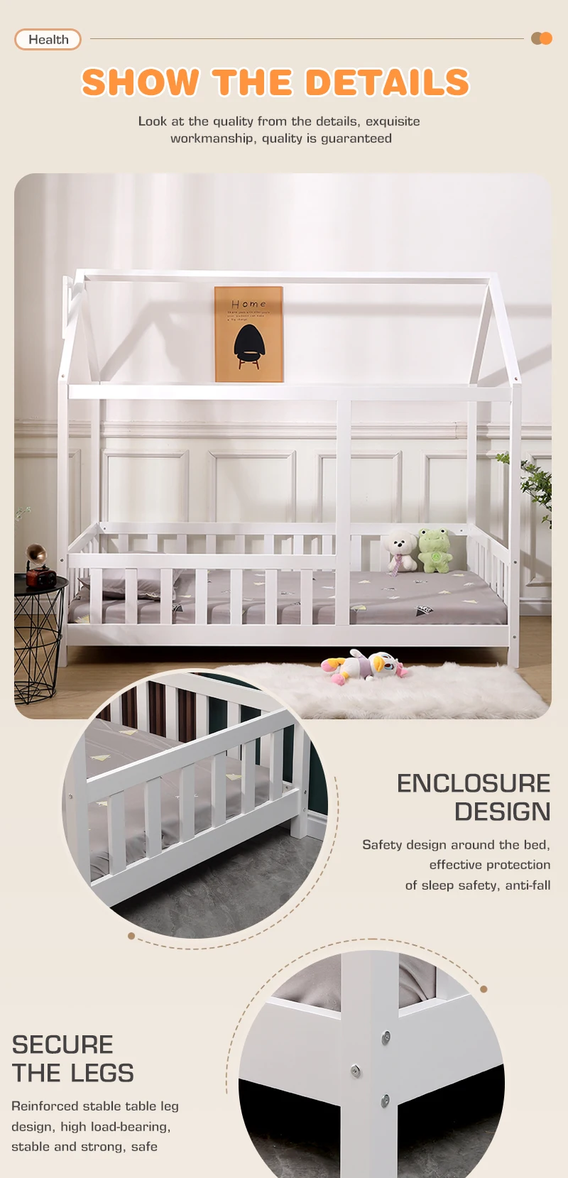 Hot Selling Kid Ins Diy Bed Furniture Wooden Frame House Bed Children