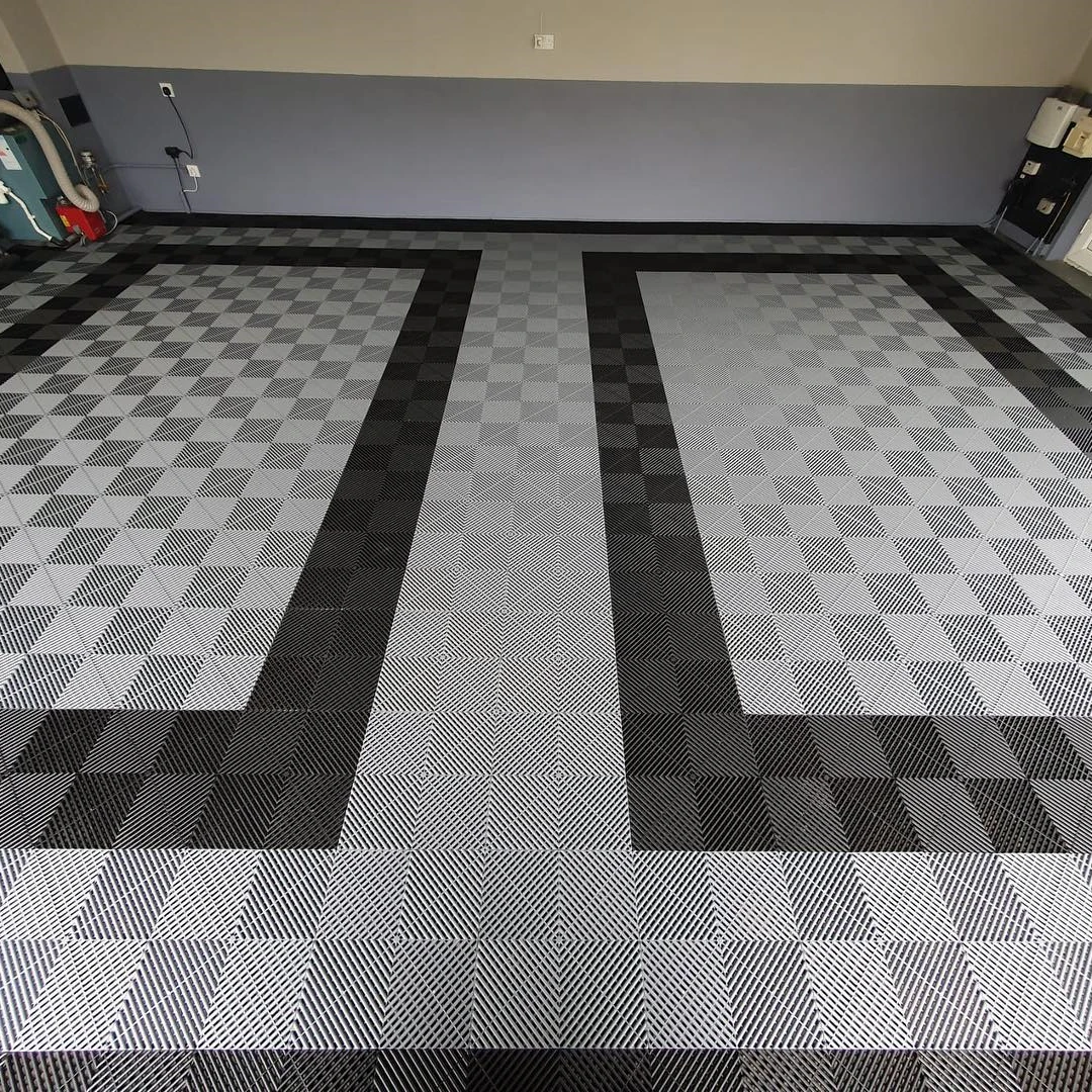 Custom logo Never Fade Color Tile Garage Floor Tiles Rubber Pvc Garage Floor Tiles