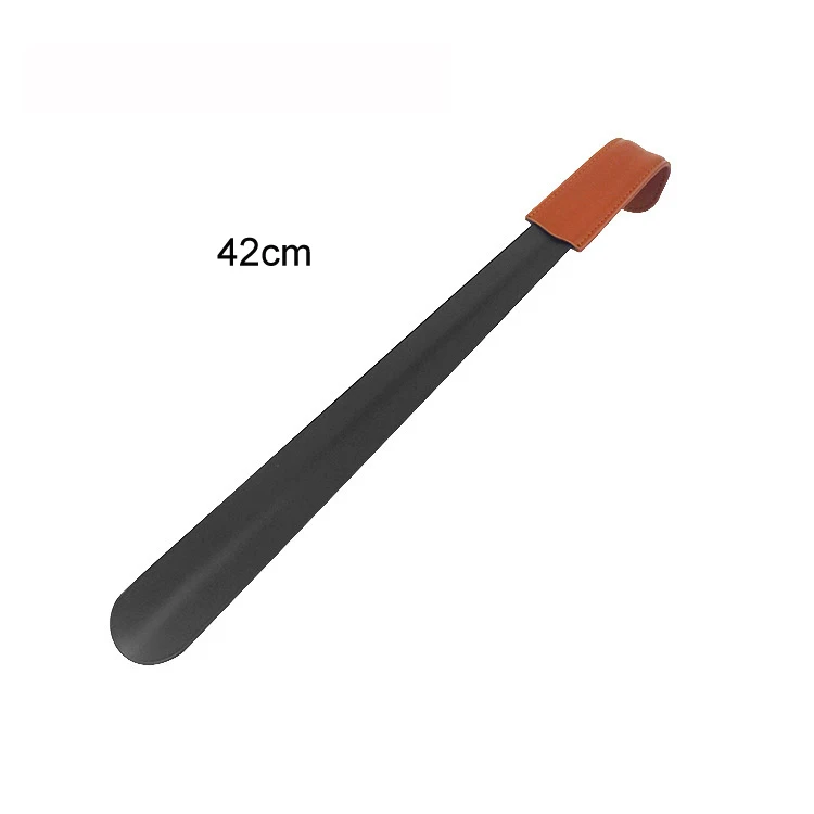 Comfortable Black Stainless Steel Luxury Shoehorn With Leather Handle 42cm