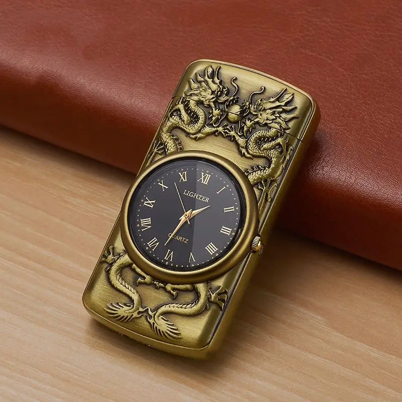 KY Creative Inflatable Watch Lighter Embossed Dragon Blue Flame Jet Torch Metal Cigarette Lighter for Smoking