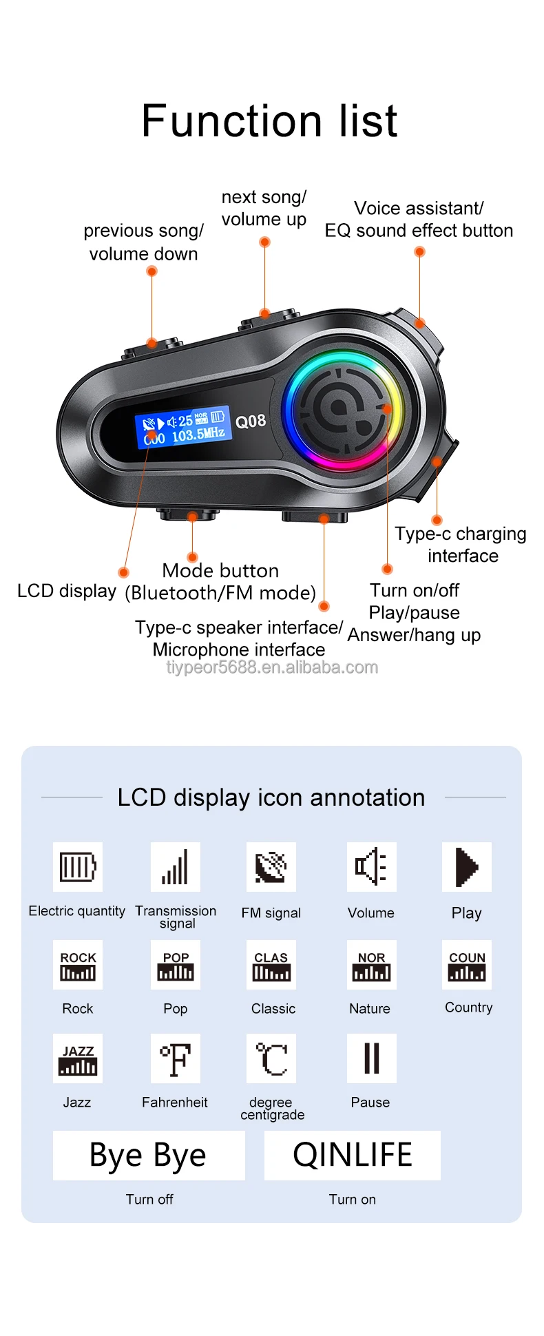 product tiypeor high quality cycling helmet headphones waterproof wireless 40mm diameter high quality speaker motorcycle intercom-11