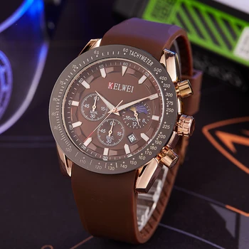 Men's Light Luxury Sports Watch Calendar Moon Quartz Movement Three Eyes Six Needle Fashionable Fashion Trend Alloy Case Glass