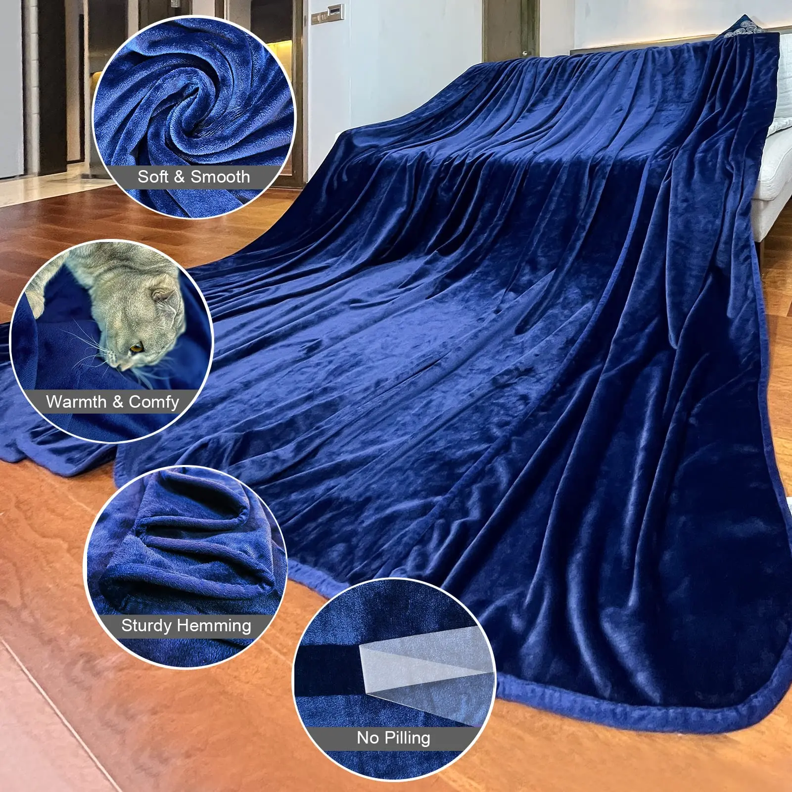 Flannel Blanket Dark Blue Velvet Throw Winter 120