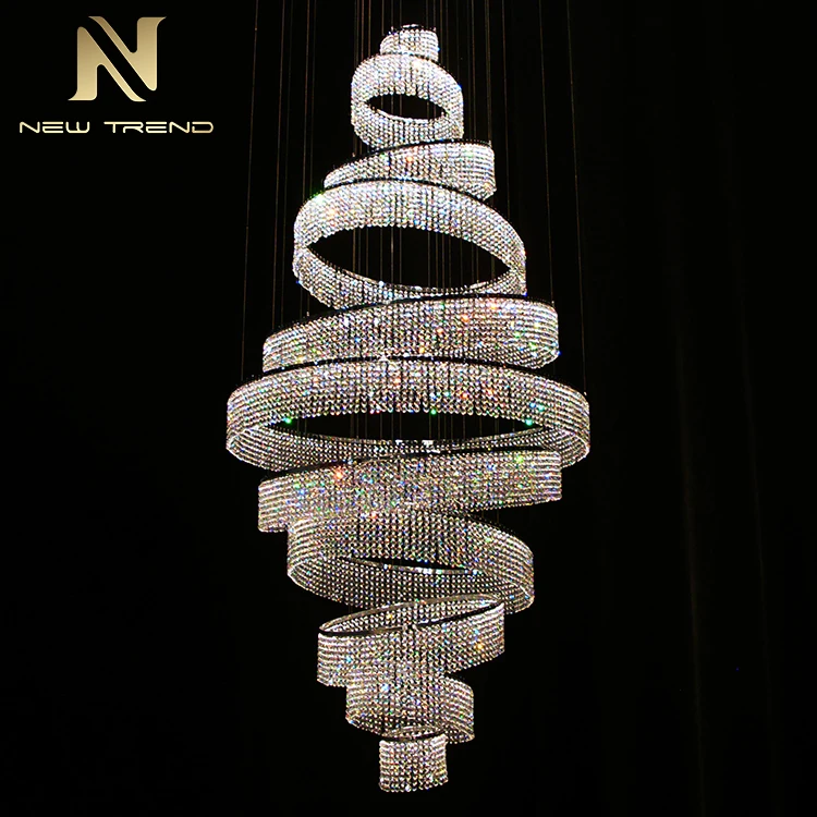 DZ-020 Stile Contemporaneo per Decorazione Interna: Candelabro a LED in Acciaio Inox con Cristalli per Saloni, Scale e Ville