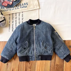 Custom Japanese-style Vintage Children's Soft Denim Baseball Jacket and Cotton Coat Clothes for Kids