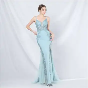 2024 New Design lace rhinestone Fishbone vest waist closed low-cut off-shoulder high-end small tail evening dress