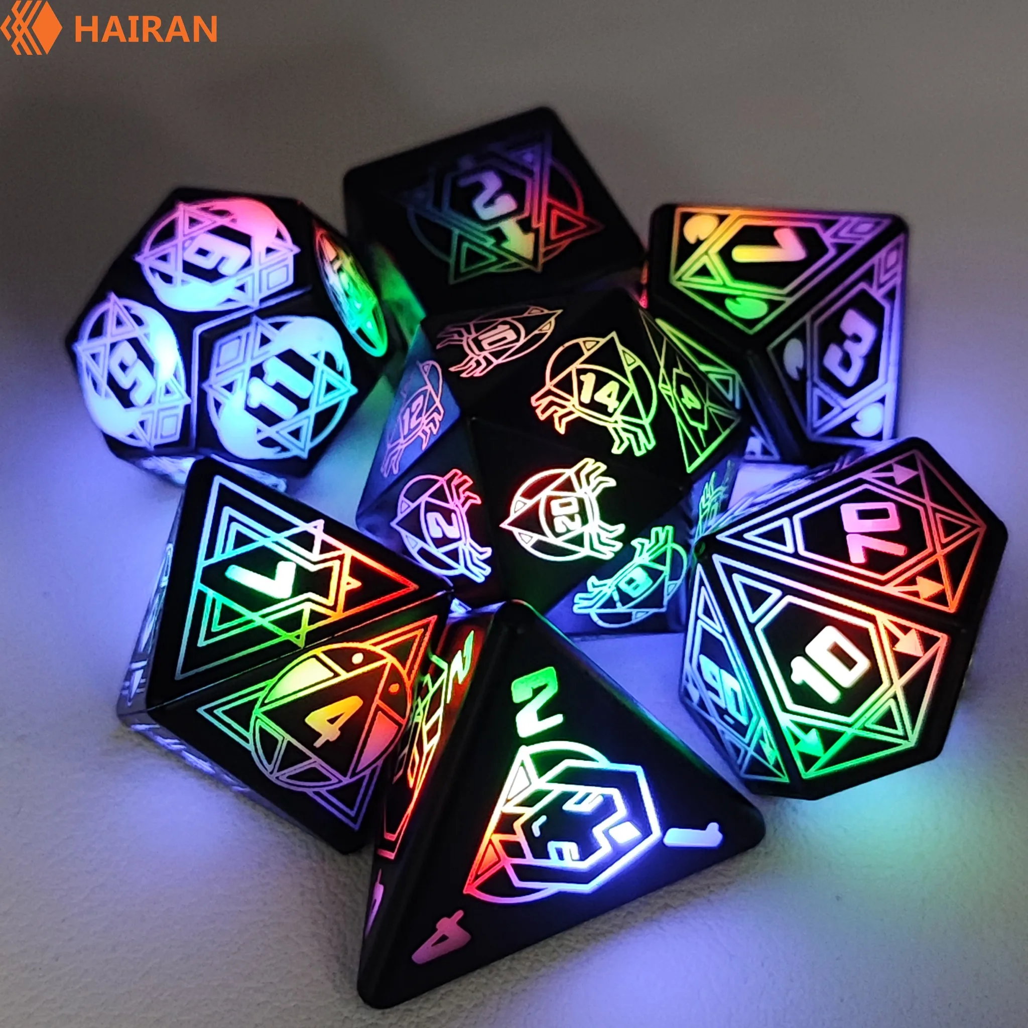 Lot De 7 Dés DND Rechargeables LED – Boîtier De Charge Inclus – Dés électroniques Polyédriques Pour Jeux De Rôle – Donjons & Dragons, Pathfinder