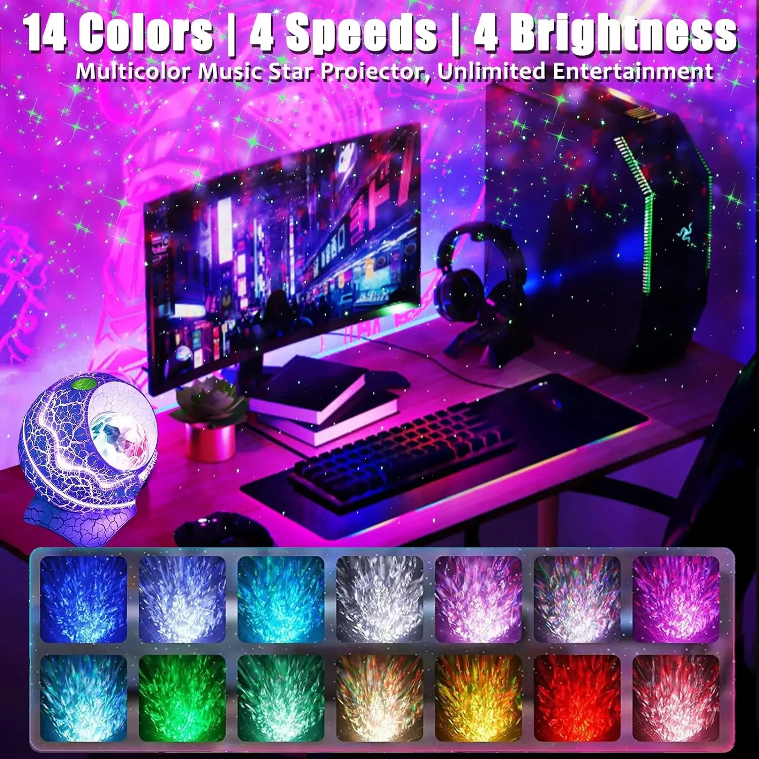 LED Dragon Egg Lamp with Remote Control Nebula Night Light Projector Modern Style Dinosaur Egg Shell Room Decor for Bedroom
