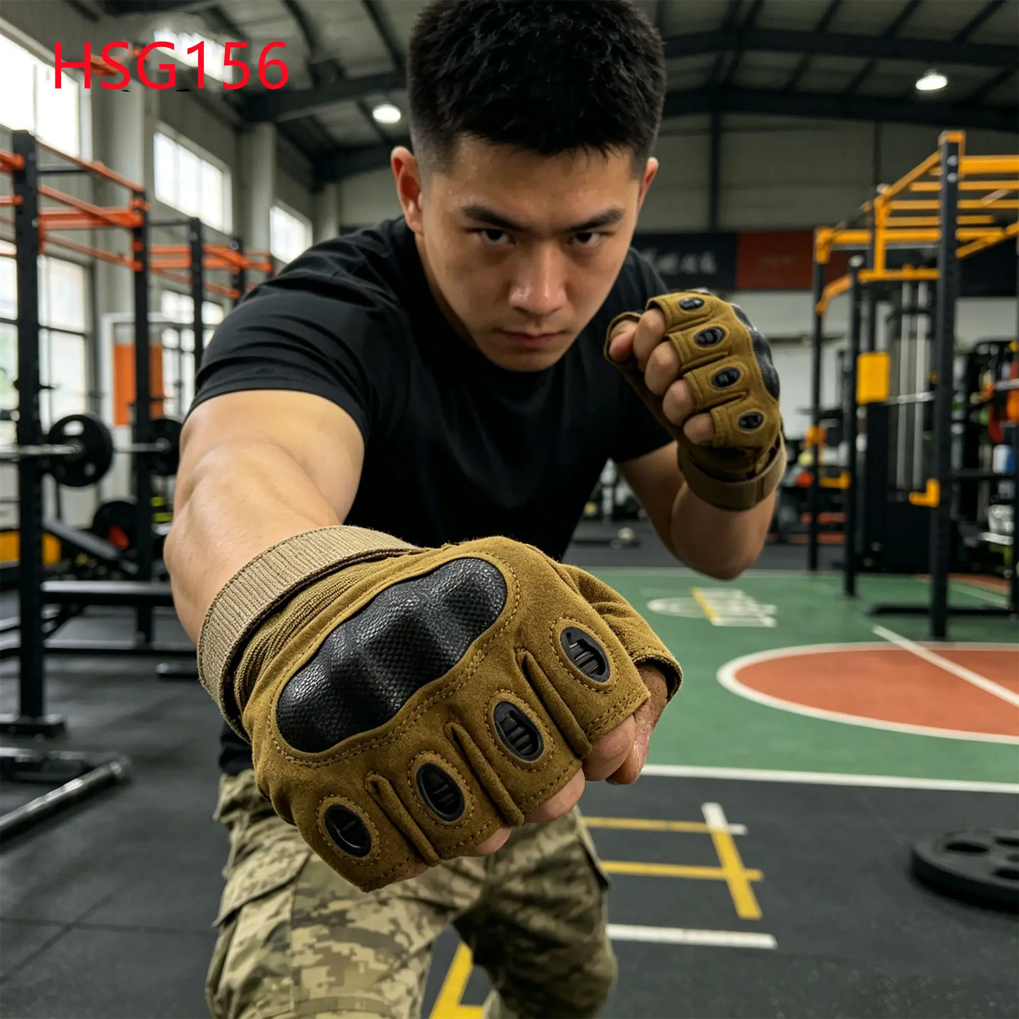 LXG,Physical Training High Friction Khaki Color Tactical Gear Gloves Knuckle Protection Outdoor Jungle Gloves for Sale HSG156