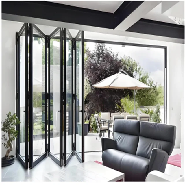 High Quality Aluminum Alloy Electric Folding Door for Balconies & Factories Typhoon-Resistant & Anti-Pinch