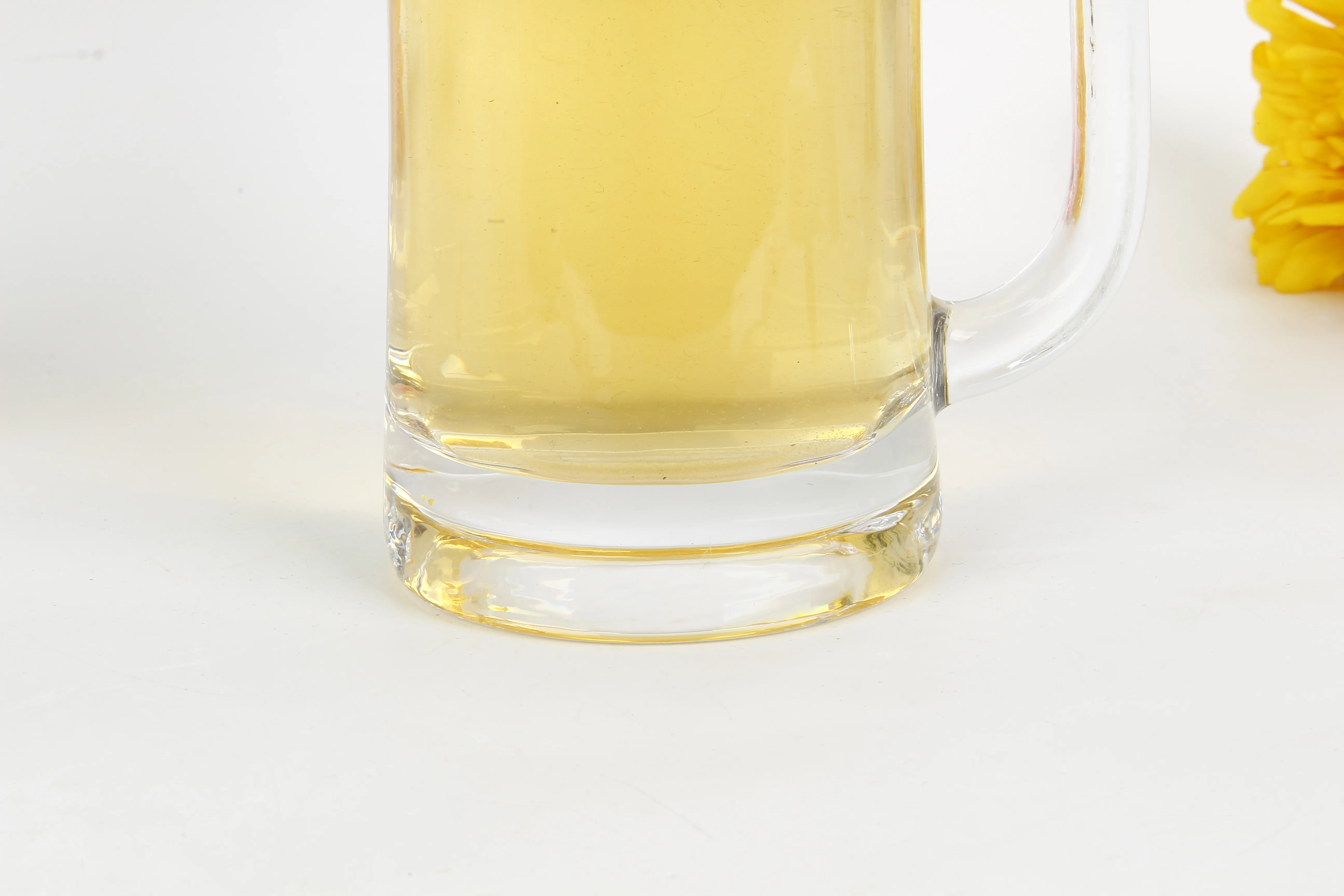 360ml clear Decal Printing logo Glass Beer Mug/thick Beer Glass Cup with Handle/rtl Glass
