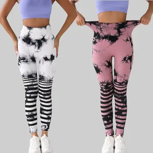 OEM New Hollow Women's Long Yoga Pants Color Seamless Sports Pants High Elastic Hip Fashion Tie-dyed Pants.