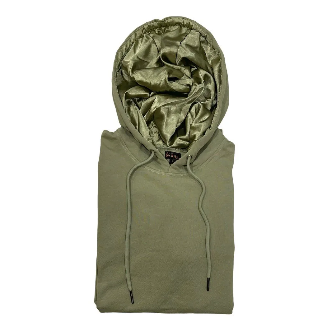 Silk Inside Hoodies Custom logo Embroidery Embossed Print Oversized Cotton Fleece Satin Lining Lined Hooded Hoodie Wholesale gallery 7