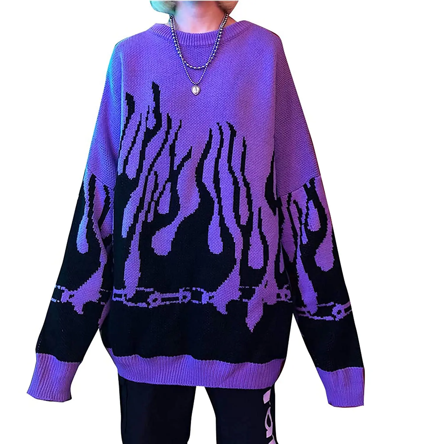 Purple and Black flame sweater #Brandnew #Purple